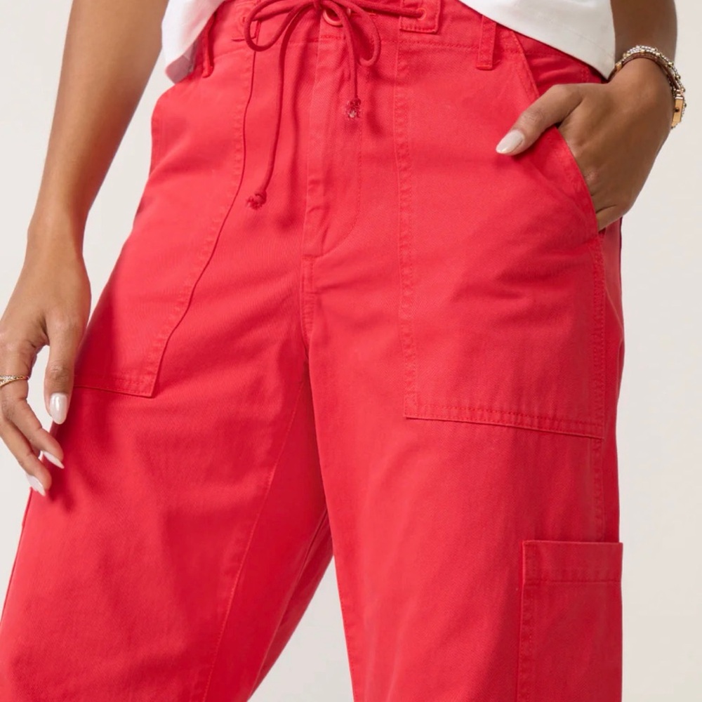 Pistola Sabrina Utility Pants Drawstring High Rise Red Cotton Twill Size 26 EUC - Picture 4 of 9
